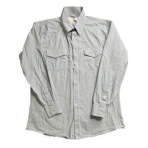 Vintage Longhorn Mens L Plaid Button Down Shirt Western Long Sleeve Made USA 90s